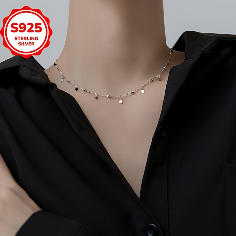 Women's 925 Silver Bohemian Round Bead Tassel Choker Necklace